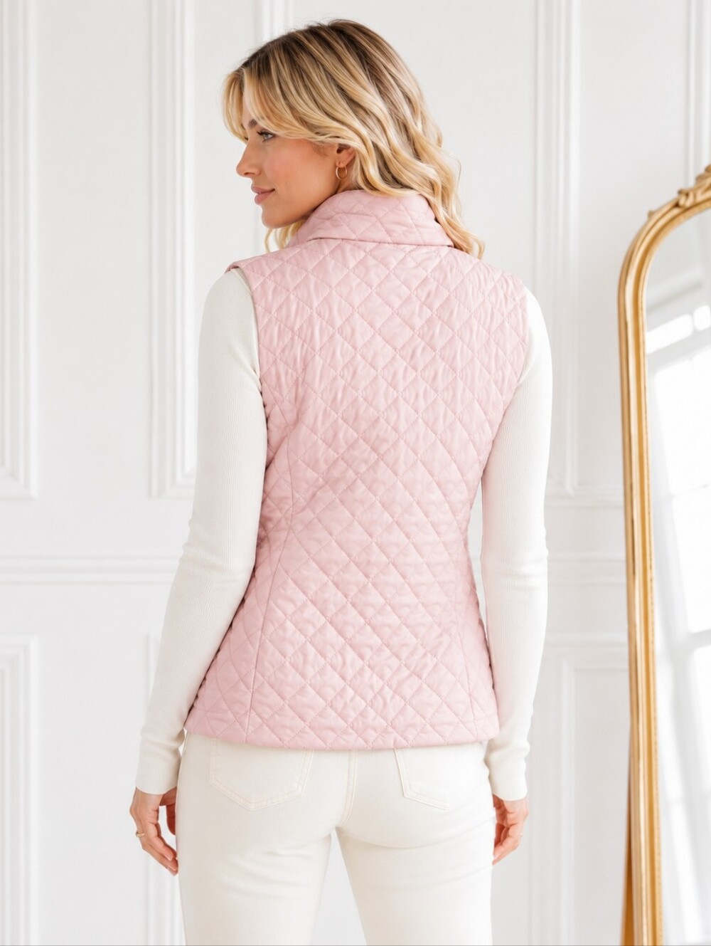 NWT Banana Republic Factory Pink Quilted Zip Front Puffer Vest | Size Small - Picture 2 of 8